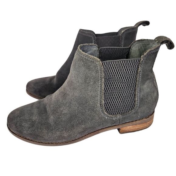Toms Ella Grey Suede Leather Comfort Moto Ankle Booties Chelsea Boot Shoes 7 - Picture 2 of 12
